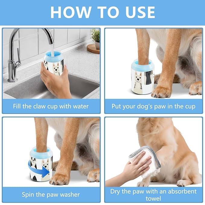 Dog Paw Cleaner Cups for Dogs Pet Foot Washer Paw Scrubber for Medium Small Dogs Cats Cleaning Cup Cute White Dog