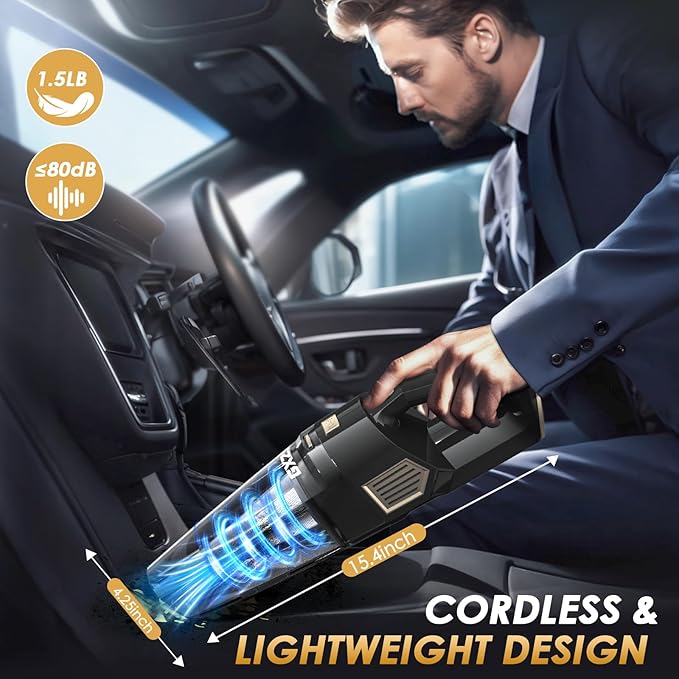 Handheld Vacuum Cordless, 15000PA Strong Suction Hand Held Car Vacuum Cleaner Rechargeable, Portable Hand Vacuum with Multi-Nozzles & Washable Filter for Home Office, Car, Pets