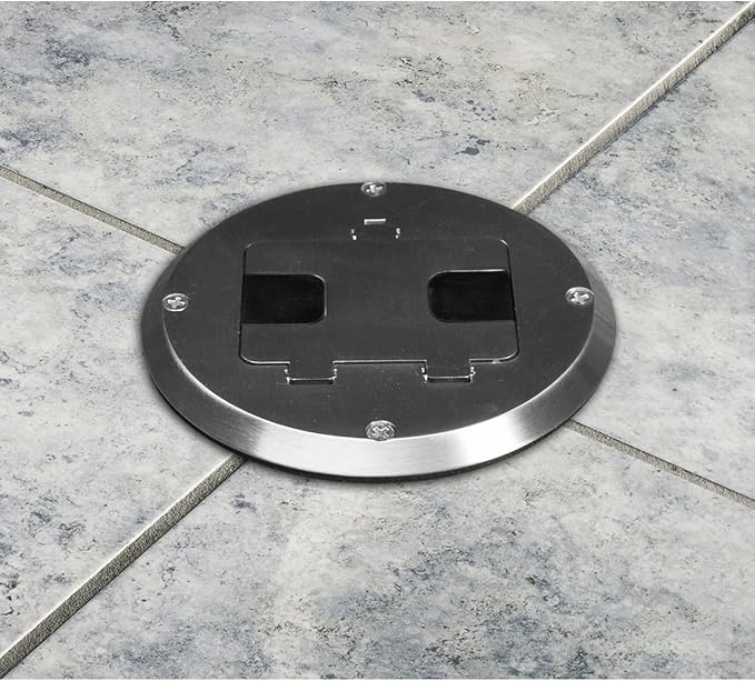 RACO 6239SS Floor Kit with Recessed Duplex 15A TR Device and Adjustable Steel Box, 1-Gang, Stainless Steel