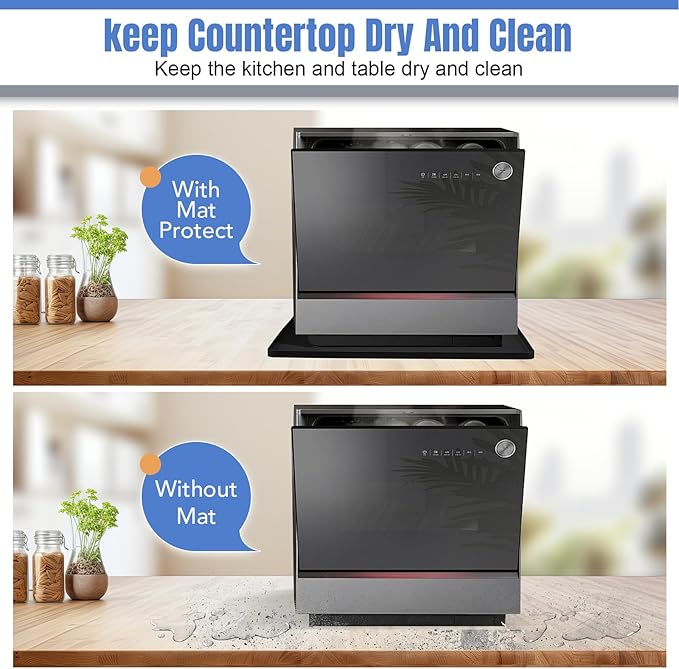 Dishwashers Drip Pan, Prevent Water Leakage and Protect Countertop & Floor, 23.6''x23.6'' Dishwasher Mat, Non-Slip & Leak-Proof Silicone Mat with 0.6'' Raised Edge, for Under Most Portable Dishwasher