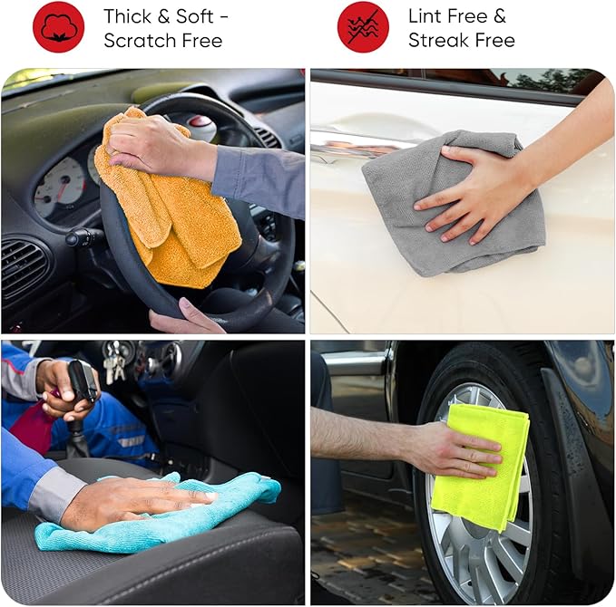 AIDEA Microfiber Cleaning Cloth 24 Pack, Microfiber Towels for Cars, Soft & Absorbent Cleaning Rags, Premium Lint Free Shop Towels for House, Kitchen, Car, 12inx16in, Black