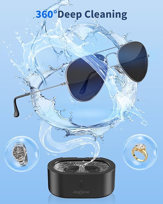 Ultrasonic Jewelry Cleaner Machine, JeaTone 20oz Ring Cleaner, 46KHz Professional Sonic Cleaner, Jewelry Cleaner for All Jewelry, Rings, Glasses, Dentures Black