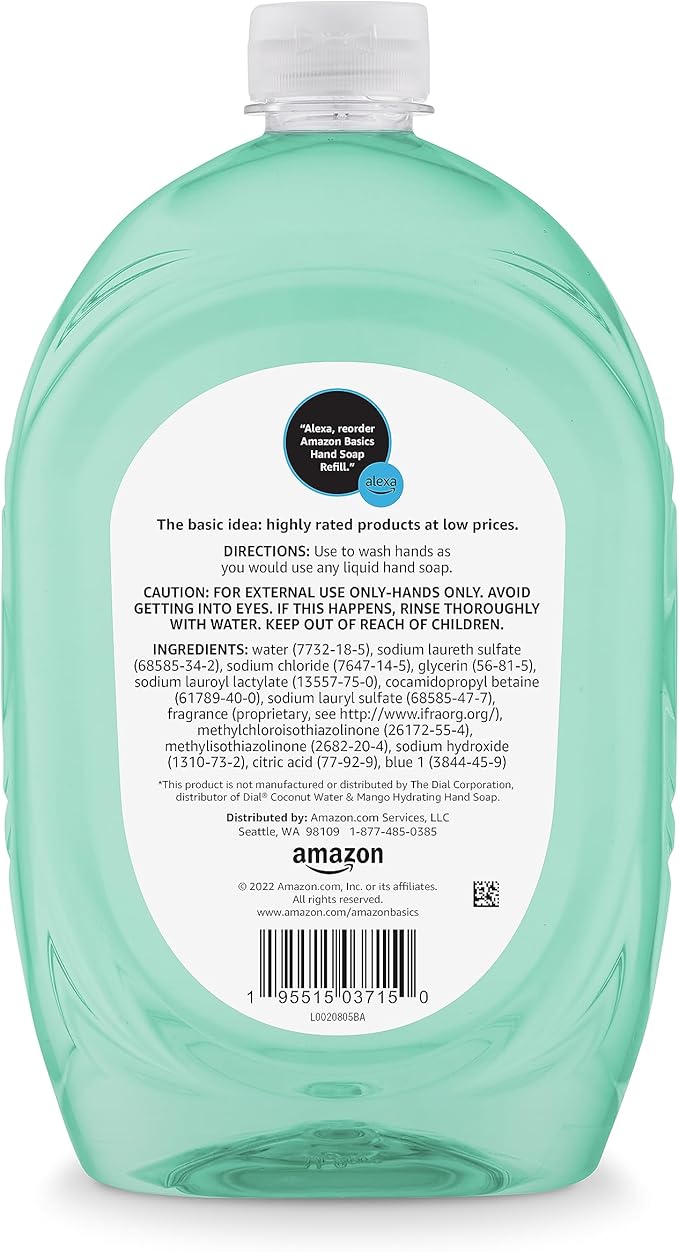 Amazon Basics Liquid Hand Soap Refill, Mango & Coconut Water Scent, Triclosan-Free, 50 Fl Oz (Pack of 2)