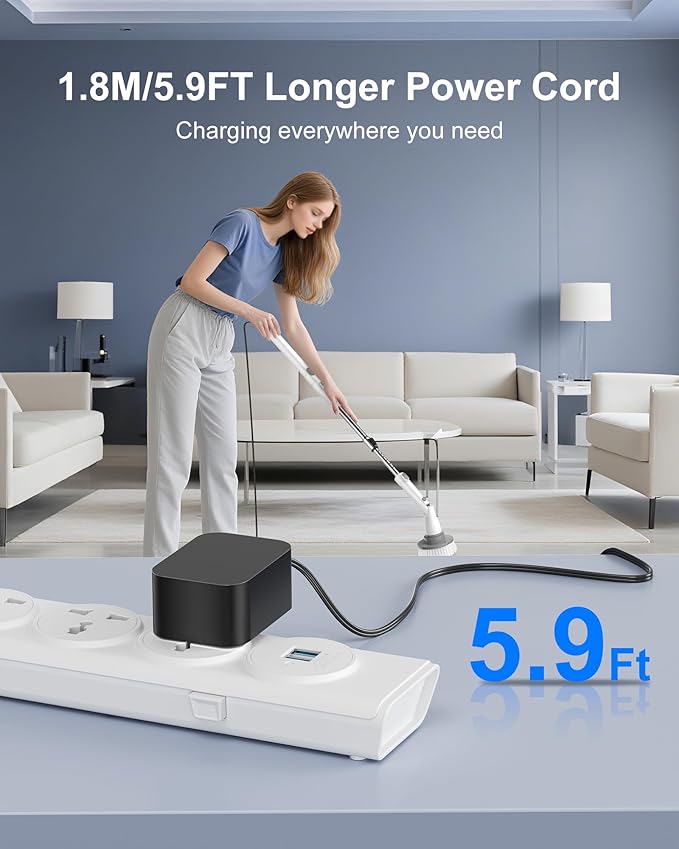 9V Charger for LABIGO/Voweek/Khelfer/Homitt Electric Spin Scrubber Power Cord 5.9FT, 2 Prong