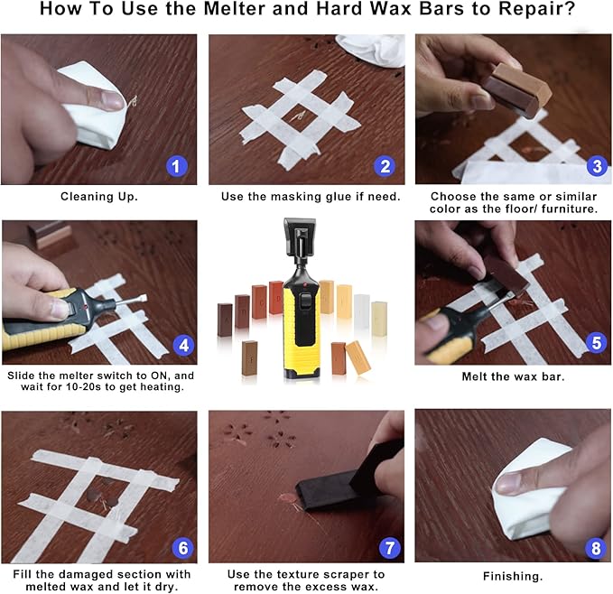 Laminate Vinyl Floor Repair Kit with Heat Pen, 11 Colors Hardwood Floor Wax Wood Furniture Touch up Marker Linoleum Lvp Repair Kit Covers Scratches, Stains, Cracks, Holes for Floor, Door, Cabinet