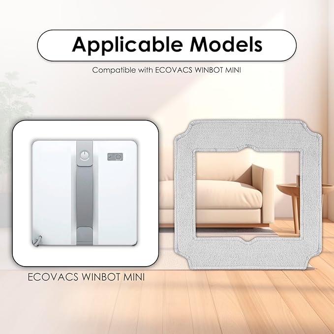 (12 Pack) Replacement Mop Pads Compatible with ECOVACS Winbot Mini Window Cleaning Robot Part No. W-CC02-0012, Washable Mop Cloths Accessories Kit, Mop Pad Refill, Replacement Kit