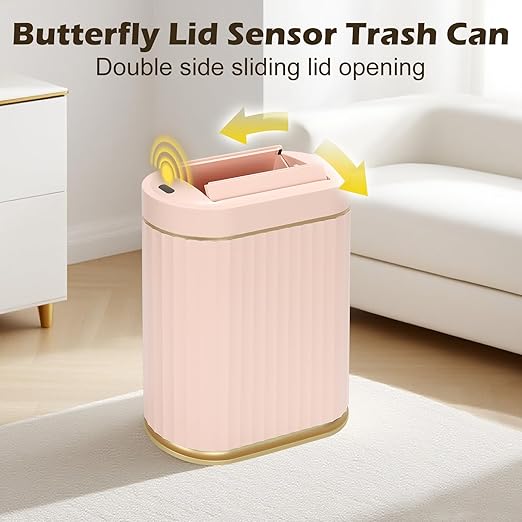 Bathroom Trash Can with Lid Butterfly 2 Gallon Sensor Trash can, Dorm Decor Waterproof Garbage Can, Automatic Slim Trash Bin, Under-Counter Wastebasket for Kitchen, Bedroom, Living Room, Pink
