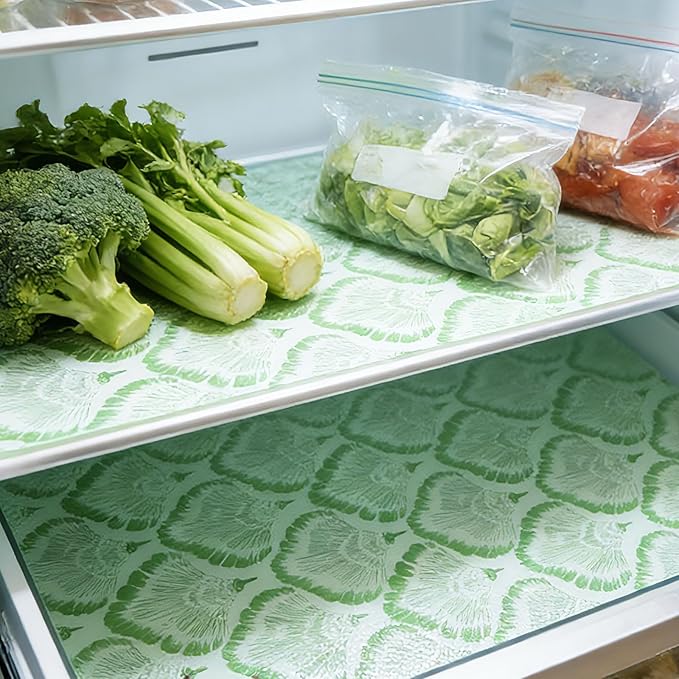 Drawer and Shelf Liner - Green Banana Leaf Pattern,Non Adhesive Non Slip Waterproof Easy-Clean Liner for Kitchen Cabinet, Refrigerator, Bathroom, Pantry Storage Drawers, 12 in x 20 Ft.