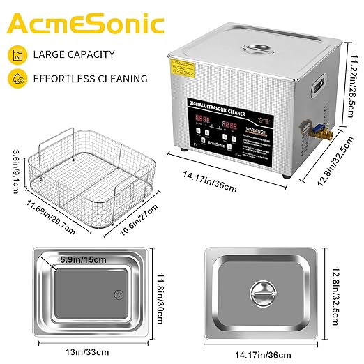 Ultrasonic Cleaning Machine 15L Digital Ultrasonic Parts Cleaner with Timer 40kHz SUS 304 Stainless Steel Lab Sonic Cleaner for Professional Tools,Metal Parts,Jewelry,Eyeglasses