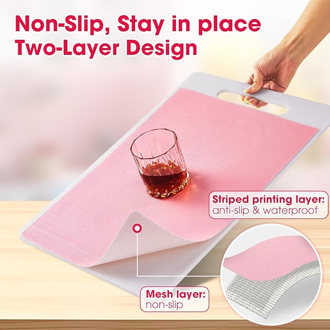 Drawer and Shelf Liner, Non-Slip Kitchen Cabinet Liners Non-Adhesive Thick Strong Grip Waterproof Washable Mats Protect Dresser Shelves Cupboard Bathroom Cabinets, Pink, 18 in X 10 FT