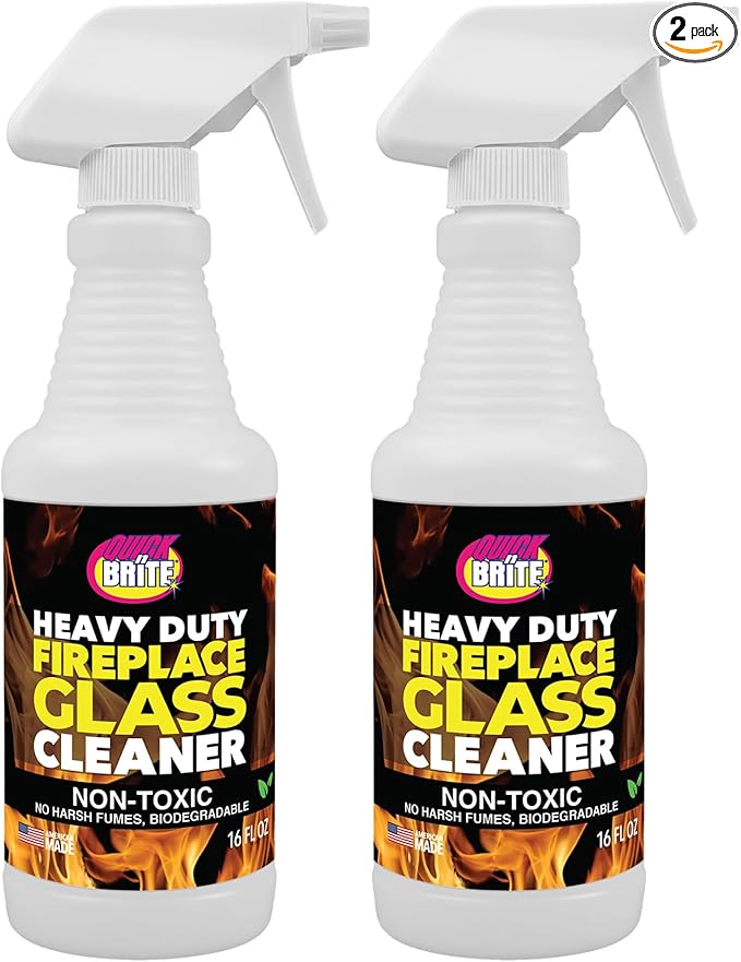 Quick 'n Brite Fireplace Glass Cleaner 16oz, Nonabrasive Cleaning Spray for Oven, Cooktops, Ceramic-Glass, Microwave Glass (Pack of 2)