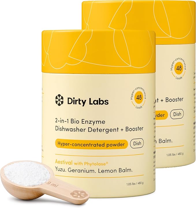 Dirty Labs | Dishwasher Detergent and Booster (96 Loads (Pack of 2), Aestival (Yuzu. Geranium. Lemon Balm.))