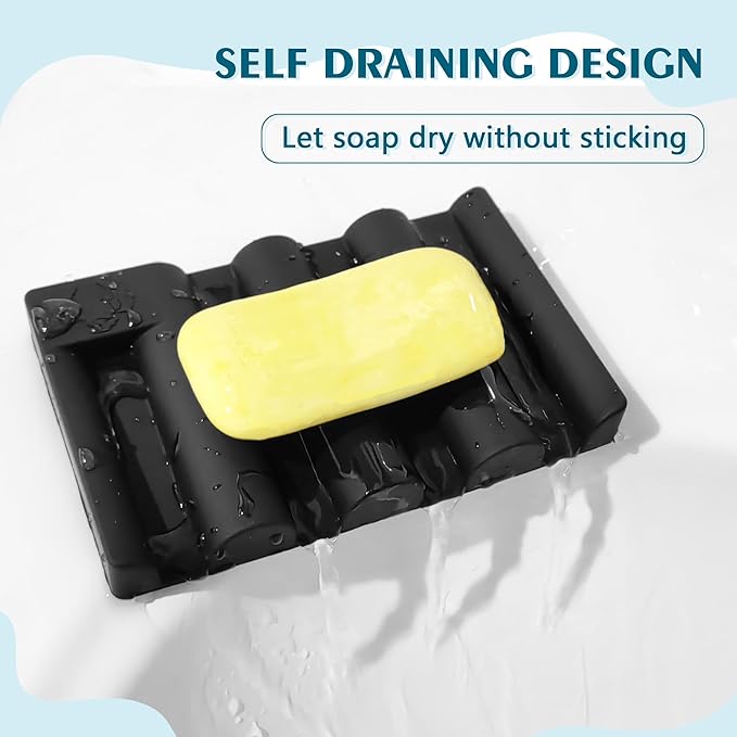 Silicone Soap Dish,Self Draining Soap Holder Perfect for Shower,Bathroom Sink,Kitchen Sink & Travel,Non-Slip Bar Soap Holder Extend Soap Life,Keep Soap Bars Dry & Easy Cleaning Black-1Pcs
