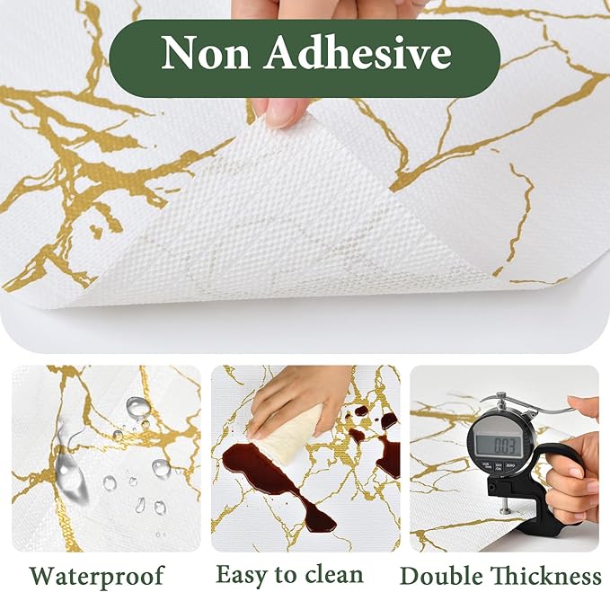 Drawer and Shelf Liner for Kitchen Cabinet Non Slip Waterproof Shelf Paper 12 in X 20 Ft Non Adhesive Refrigerator Liners Gold White Marble Easy Liners for Bathroom Cupboard