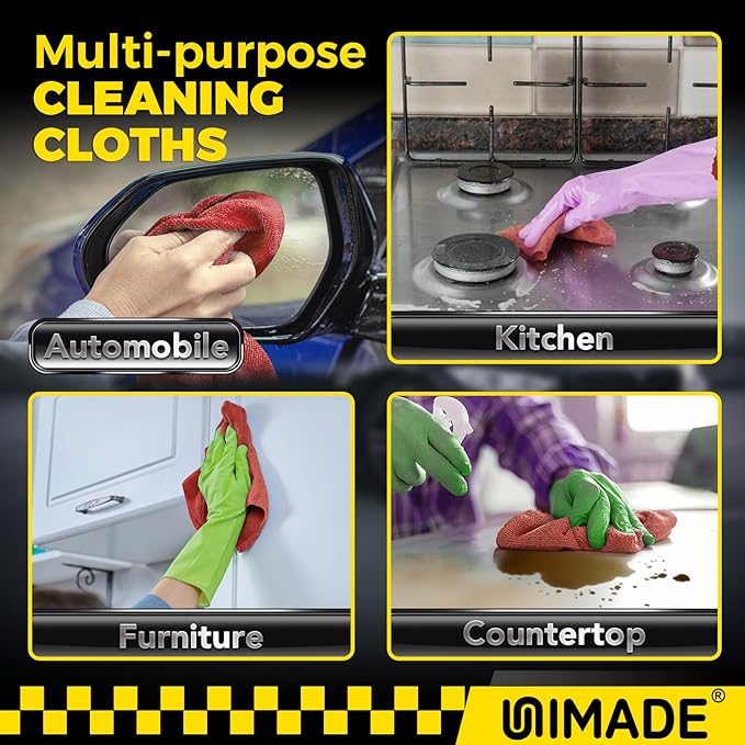 Microfiber Cleaning Cloth, 24 Pack Reusable Microfiber Towels for Cars Lint Free Cleaning Shop Towel Rags for Home Kitchen Automotive Bar Mechanic Restaurant Garage, 11"x 12", Red