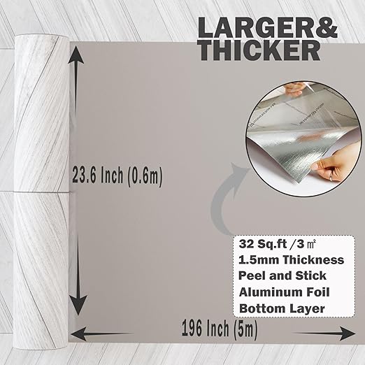 Oxdigi Peel and Stick Herringbone Vinyl Flooring Roll 23"x 196"/32 Sq.Ft, Self Adhesive Vinyl Floor Tiles Wood Plank Flooring Waterproof Wear-Resistant for Any Room, DIY Floor Coverings, Off-White