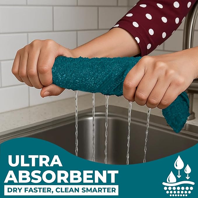 DAN RIVER Premium Kitchen Towels - [Pack of 12] 100% Cotton (16x 26 Inches) -Super Soft,Highly Absorbent, Quick Dry, Dish Towels for Kitchen Towels -Teal