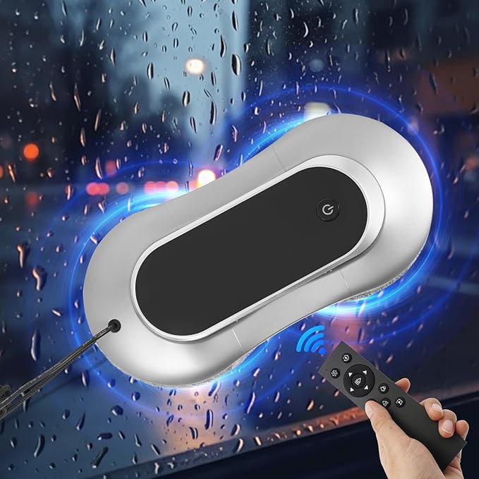 Window Cleaning Robot, Smart Window Cleaner Robot with Dual Spray Design Up to 2.37Oz Water Tank, Automatic Remote Control Glass Window Cleaning Robot with 10 Cleaning Clothes