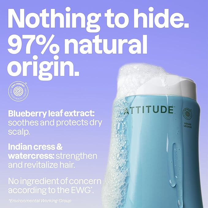 ATTITUDE Extra Gentle Hair Shampoo, EWG Verified, Soothes Dry Scalp, Naturally Derived Ingredients, Vegan and Plant Based, Unscented, 16 Fl Oz