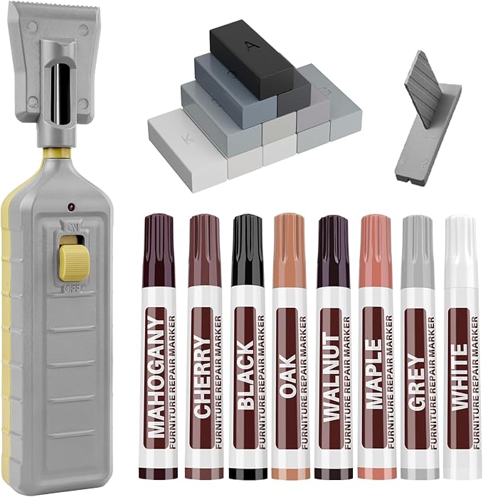 Vinyl Laminate Floor Repair kit with Heat Pen, Linoleum Hardwood Floor Scratch Repair - 11 Colors Floor Wax Wood Marker Restore Scratches, Cracks, Stains,Holes for Wooden Door, Floor, Cabinet, Table