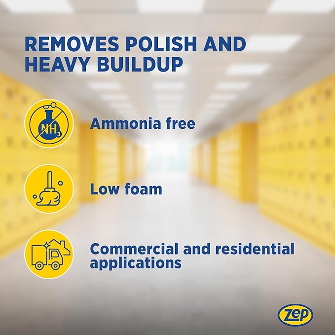 Zep Heavy-Duty Floor Stripper Ammonia Free Concentrate - 1 Gallon (Case of 4) ZULFFS128 - Dissolves and Removes Polish from Hard Floors, Use on Vinyl (VCT), Concrete, Rubber