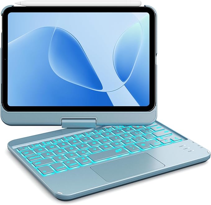 GreenLaw Keyboard Case for iPad mini 7(2024) & Mini 6 (2021) 8.3", Smart Touchpad, 7 Color Backlit, Type-C Rechargeable, 360° Rotate Keyboard Case for iPad mini 7th/6th Generation, Pearlescent Blue