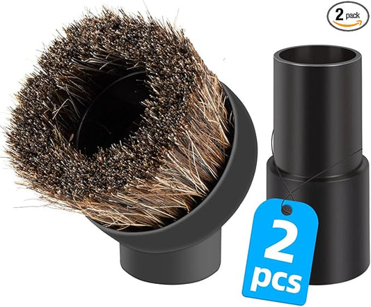 Round Horse Hair Brush Vacuum Attachment for Shark Vacuum Brush Attachment with 1-1/4” to 1-3/8” Adapter, For Shark Vacuum Attachments, for Dusting Car Seats & Upholstery, 2 Pack