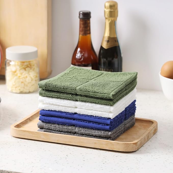 Glynniss Dishcloths Kitchen Highly Absorbent Dish Rags 100% Cotton Dish Cloths for Washing Dishes, Cleaning (11 x 11 Inches, 24 pcs, White)