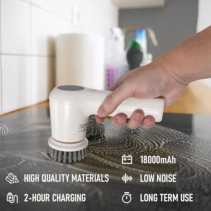 Electric Spin Scrubber,Cordless Cleaning Brush for Home, IPX7 Waterproof with 5 Replaceable Brush Heads