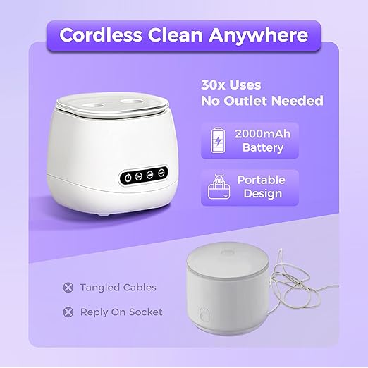 Ultrasonic Retainer Cleaner with UV Sterilizer, 45kHz Dental Cleaning Machine for Dentures, Aligners, Mouth Guards, Braces & Jewelry – Portable 200ML Rechargeable Cleaning Pod W190MAX (White)