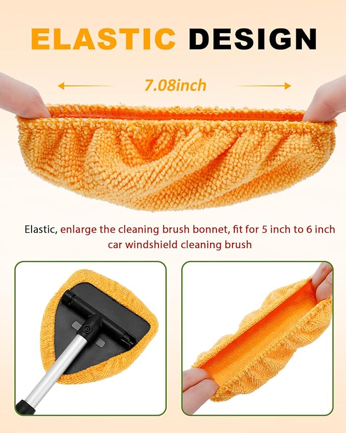5 Pack Microfiber Pads for Windshield Cleaner Tool – Washable Windshield Cleaner Replacement Pads with Elastic Edge, Replacement Heads Cover for Car, RV & Home Window Cleaning (Orange)