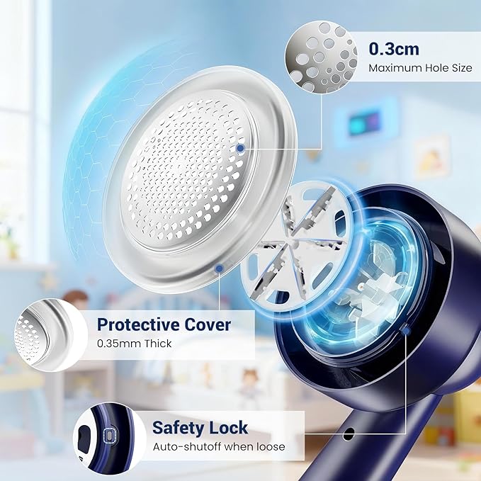 DBC Rechargeable Fabric Shaver and Lint Remover,2.7' Sweater Shaver with 3-Speeds and 6-Leaf Blades, 2hours runtime, 2 Replaceable Blades, Battery Operated,Remove Pilling, Furniture,Fuzz,Lint Ball