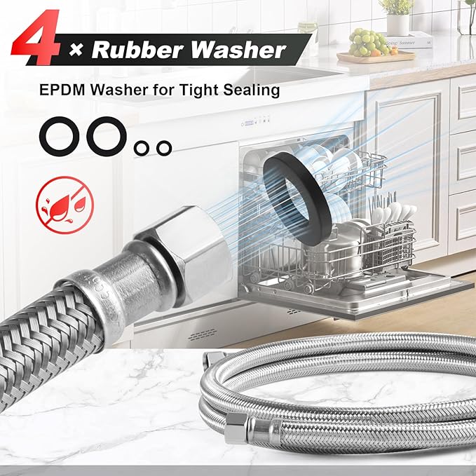 Dishwasher Installation Kit, 15ft,Dishwasher Water Supply Line, Stainless Steel Braided Burst Proof Hose ⅜"by⅜" Kit With Tee Stop Valve