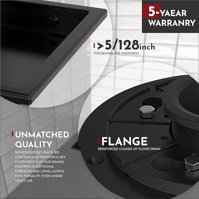 WEBANG 6 Inch Square Shower Floor Drain with Flange,Quadrato Pattern Grate Removable,Food-Grade SUS 304 Stainless Steel,Watermark&CUPC Certified,Matte Black