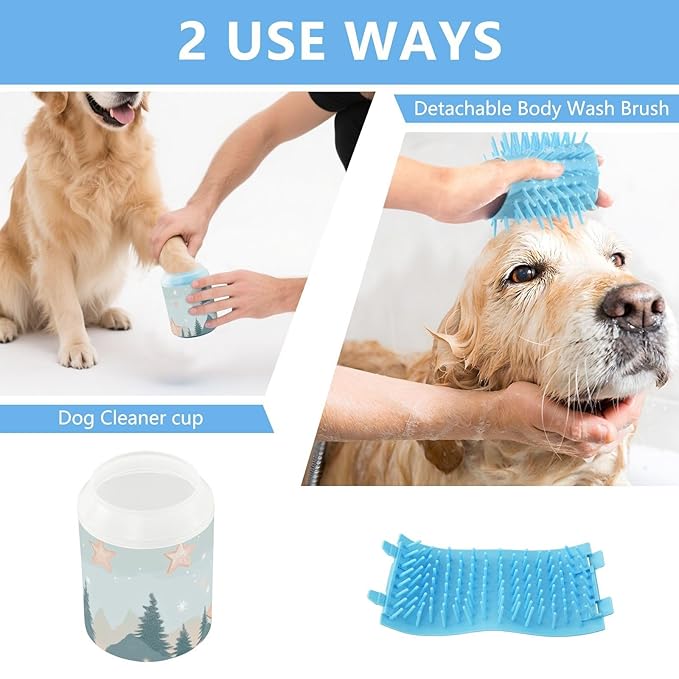 Dog Paw Cleaner Cups for Dogs Pet Foot Washer Paw Scrubber for Medium Small Dogs Cats Cleaning Cup Nature Trees and Stars