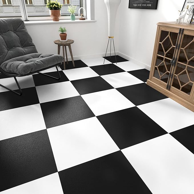 White Peel and Stick Floor Tile Waterproof Vinyl Flooring for Bathroom Kitchen 16-PCS Adhesive Flooring Sheets for Bedroom Removable Sticky Tiles for Floor Living Room 12x12 Inches White Marble Tiles