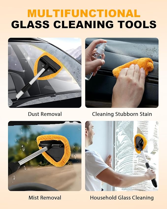5 Pack Microfiber Pads for Windshield Cleaner Tool – Washable Windshield Cleaner Replacement Pads with Elastic Edge, Replacement Heads Cover for Car, RV & Home Window Cleaning (Orange)