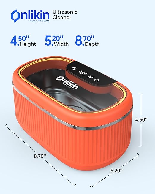 35W Ultrasonic Jewelry Cleaner, 45KHz Retainer Cleaner for Jewelry, 5 Timer & 3 Power Modes, Eyeglasses, Rings, Watch Strap, Dentures - 20oz, 304 Stainless Steel Tank, Quiet <38dB (Orange)