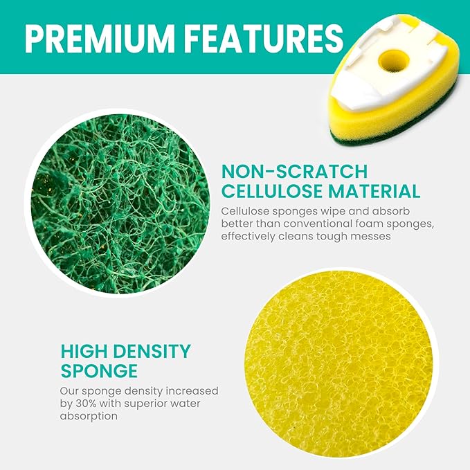 Dish Wand Refills Sponge Head with Hole,Non Scratch Dishwand Refill Heavy Duty Replacement Head,Soap Control Dispensing Scrubbers for Kitchen,Pans,Dishwasher Tools,Compatible Sponges Scrub with Handle