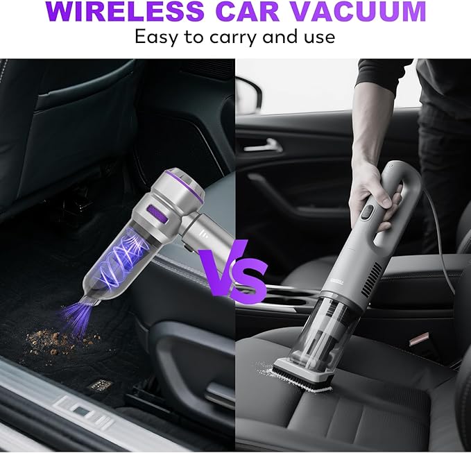 Handheld Car Vacuum Cleaner, 4-in-1 Cordless Vacuum Cleaner, 22000PA High Power Portable Car Vacuum with Brushless Motor, for Home, Office, Camping (Silver Purple)