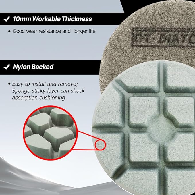 DT-DIATOOL 3 Inch Diamond Polishing Pads, 6pcs #100 Wet Polishing Hook and Loop Pads for Concrete Countertop