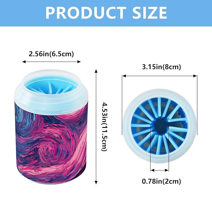 Dog Paw Cleaner Cups for Dogs Pets Foot Washer Paw Scrubber for Medium Small Dogs Cats Cleaning Cup Starry Night Sky Swirling Neon Blue