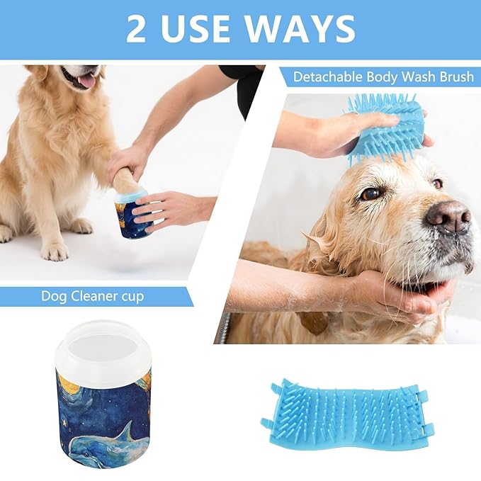Dog Paw Cleaner Cups for Dogs Pets Foot Washer Paw Scrubber for Medium Small Dogs Cats Cleaning Cup Dolphins Air Ballon Starry Sky Blue