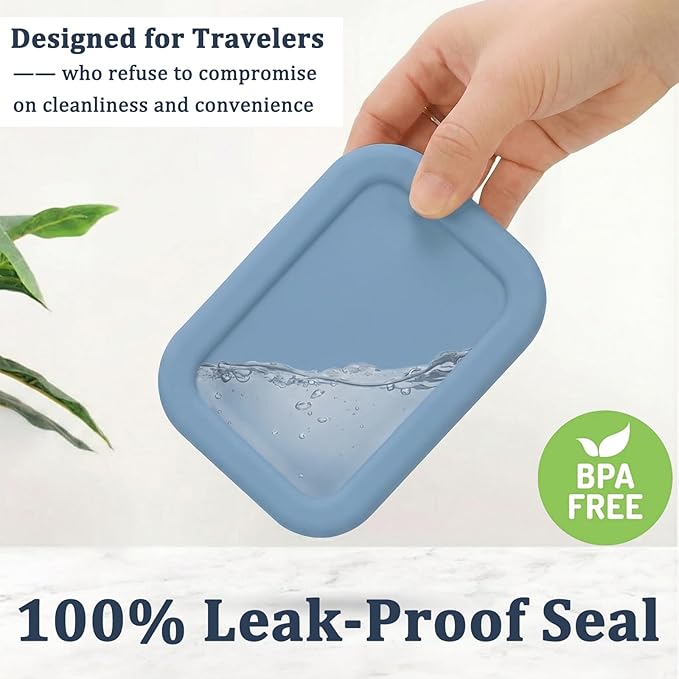 Leak Proof Silicone Travel Soap Case with Draining Tray - Bar Soap Holder for Travel, Gym & Camping - Mess-Free Portable Soap Container for Carry-on Bags (Dark Blue)