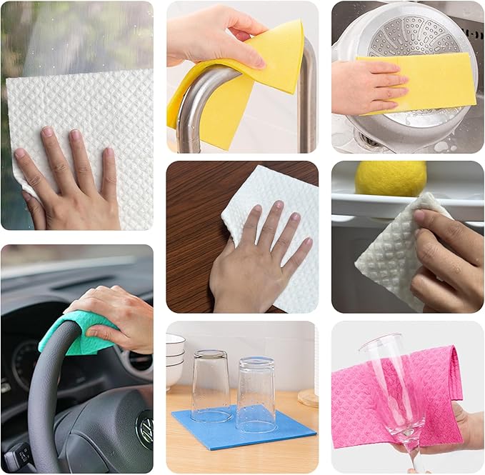 Swedish Dishcloths 6-Pack, Super Absorbent & Quick-Dry Reusable Dish Towels, Biodegradable Kitchen Sponge Cloths for Dishes, Countertops, Glass & Car
