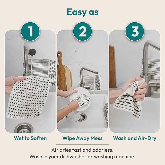 FEBU Swedish Dishcloths for Kitchen | 5 Pack Stamps Reusable Paper Towels Washable | Swedish Dish Towels | Non-Scratch Cellulose Sponge Cloths | No Odor, Biodegradable Cleaning Cloths