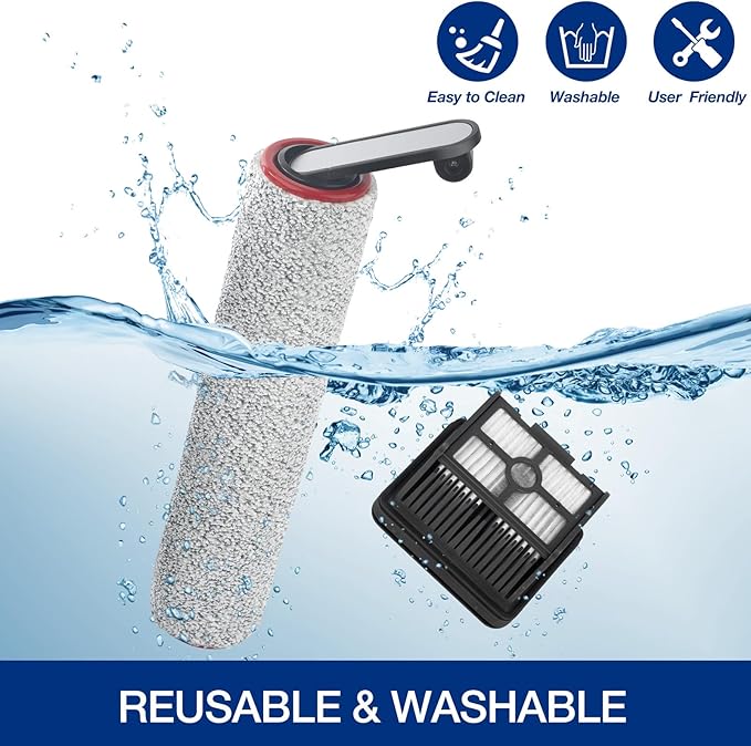 H12 Pro Roller Brush Replacement and HEPA Filter for Dreame H12 Pro, H12 Dual, G10 Pro Cordless Wet Dry Vacuum Cleaner, 2 Brush Rollers, 2 HEPA Filters, 1 Water Tank Brush, 1 Cleaning Brush