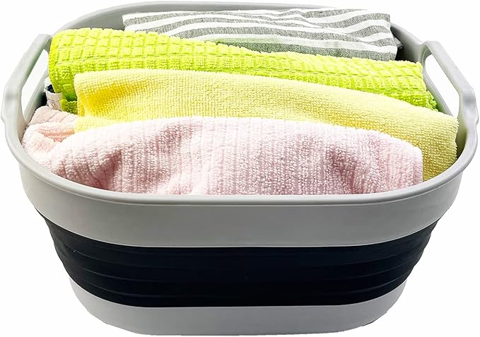 SAMMART 10L (2.64 Gallon) Collapsible Dishpan - Foldable Washing Basin - Portable Dish Washing Tub - Space Saving Kitchen Storage Tray (Grey/Slate Grey)
