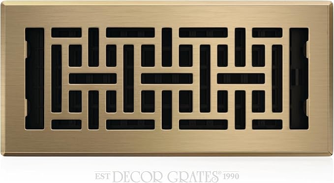 Decor Grates AJH410-A Oriental Floor Register, 4x10 Inches, Antique Brass Finish