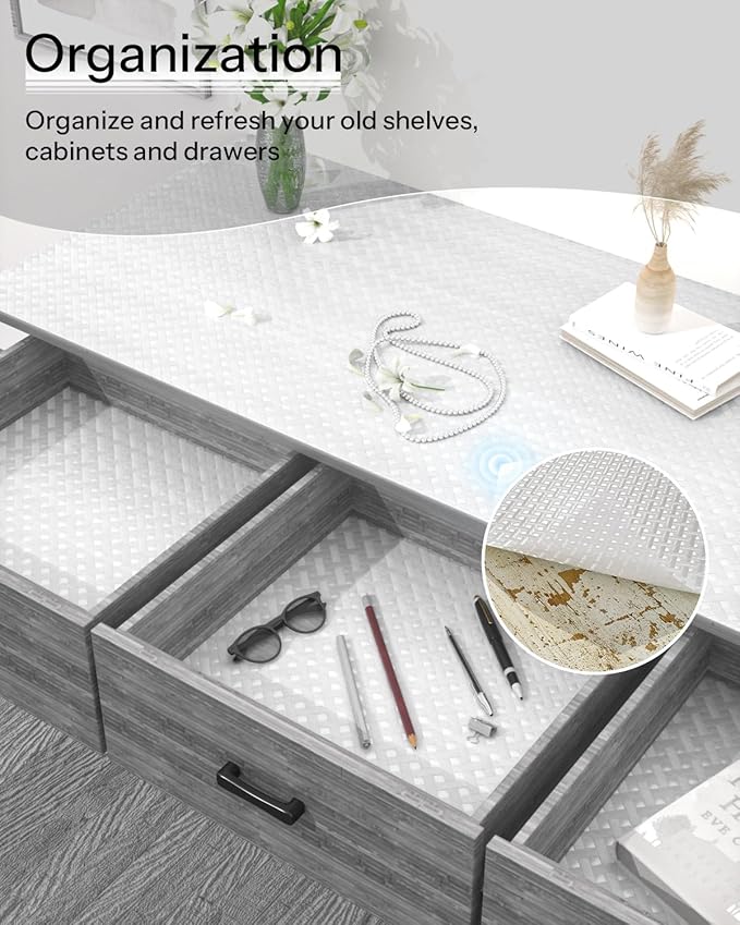 Shelf and Drawer Liner for Kitchen Cabinet, Non-Adhesive 18in x 240in Waterproof Contact Paper Refrigerator Liners Thickened Durable EVA Material Non Slip Mat for Dresser Cupboard Pantry Protector
